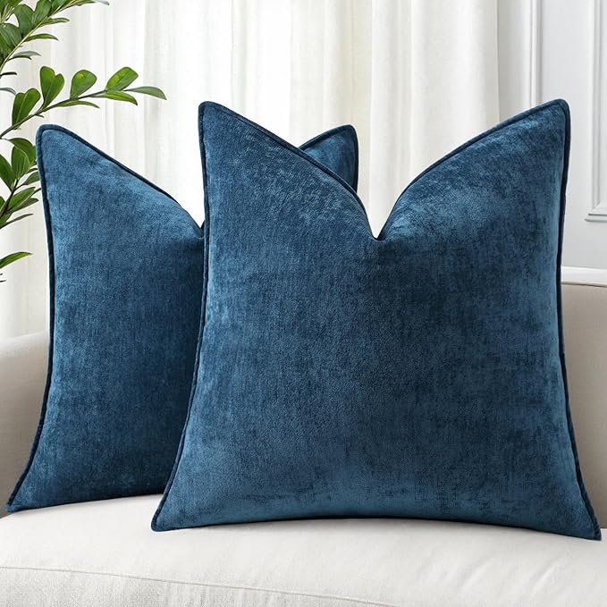 decorUhome Spring Couch Euro Sham Throw Pillow Covers 22x22 Set of 2, Decorative Soft Velvet Neutral Chenille Pillow Covers with Elegant Design for Sofa Bed Living Room Home Decor, Poseidon