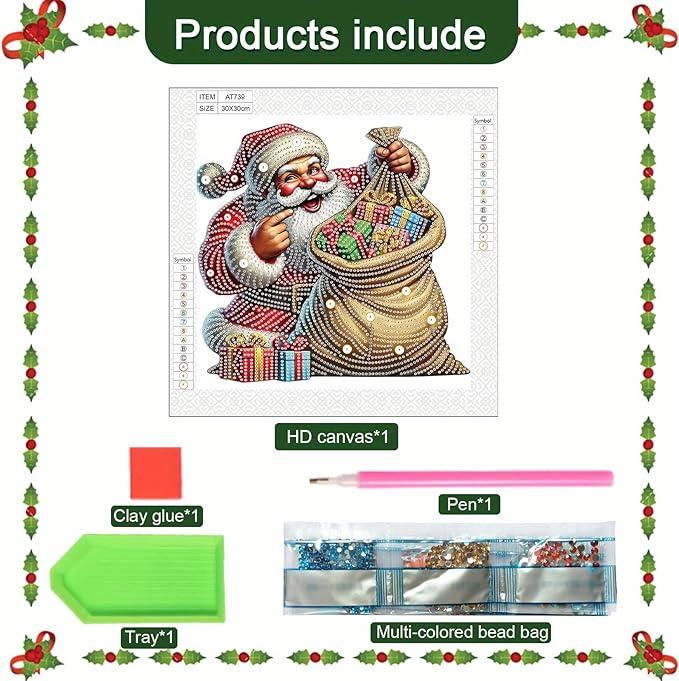 Tontut Diamond Painting Kits for Adult Beginners, Quirky Father Christmas 5D Special Diamond DIY Crystal Rhinestone Crafts for Christmas Home Wall Decoration