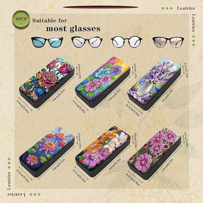Leatrice 6pcs 5d Diamond Art Kits for Adults Small Diamond Painting Kit Gem Art Paint by Diamonds Eyeglass Case Hard Shell Dots DIY for Beginner Women