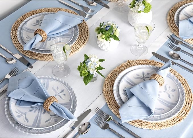 Solino Home Linen Table Runner 108 Inches Long - 100% Pure Linen White Table Runner 16 x 108 Inch for Spring, Easter, Valentines - Classic Hemstitch