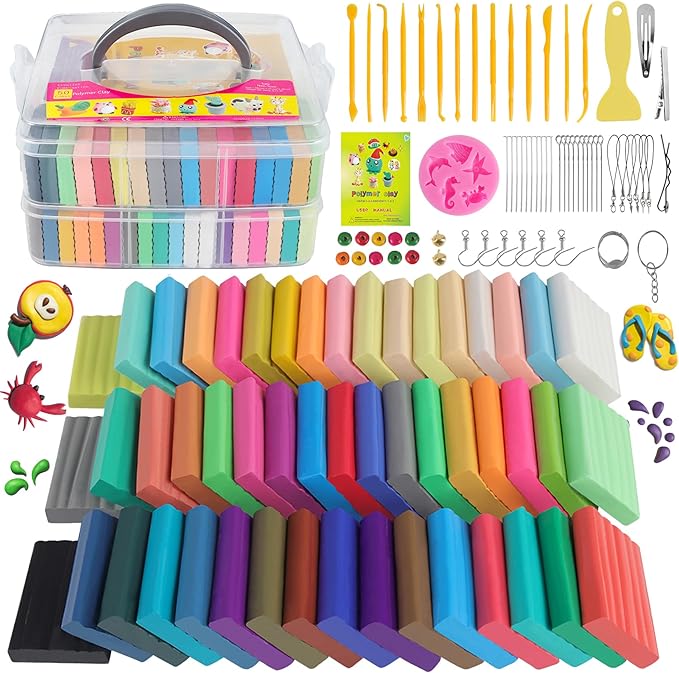 Polymer Clay Kits 50 Colors,Christmas Modeling Clay for Kids DIY Mold Oven Bake Clay with Storage Box Sculpting Tools and Accessories,for Kids Adult and Artist Friendly Ideal Gifts