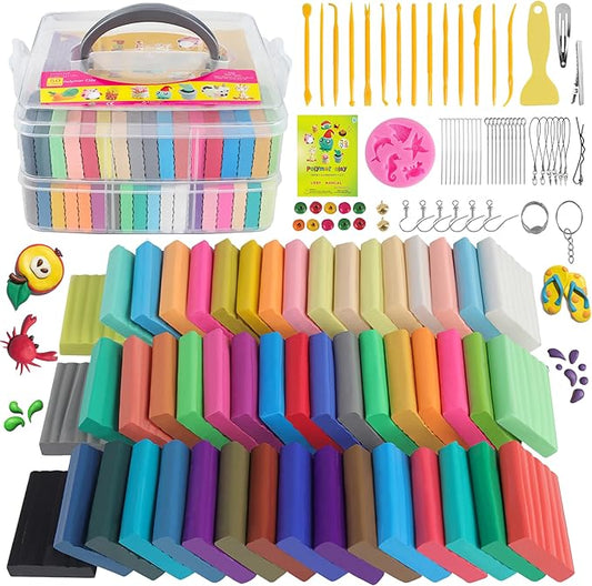 Polymer Clay Kits 50 Colors,Christmas Modeling Clay for Kids DIY Mold Oven Bake Clay with Storage Box Sculpting Tools and Accessories,for Kids Adult and Artist Friendly Ideal Gifts