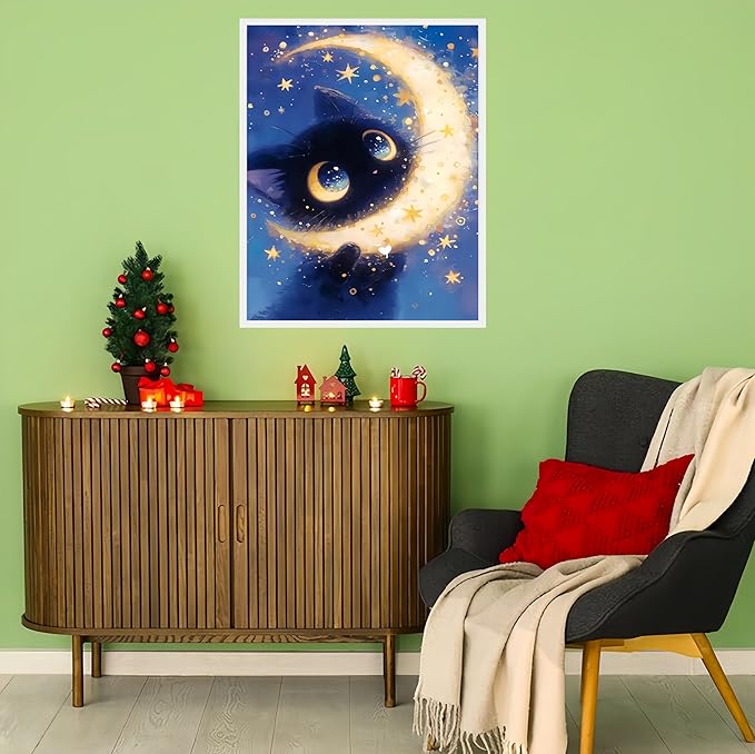 Painting by Numbers Kit for Adults Beginner,Black Cat Color by Numbers for Adults,Starry Moon Adult Paint by Number Kits on Canvas,Paint by Numbers Easy Oil Painting for Home Wall Decor 11.8X15.7 Inch