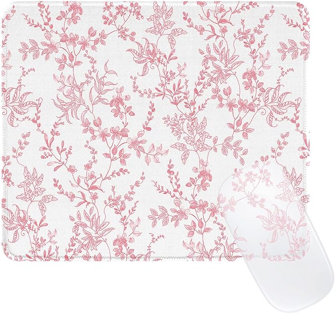 Elegant Pink Flowers Mouse Pad, Waterproof Aesthetics Floral Mouse Pads Design, Non-Slip Rubber Base Computer Simple Funny Mousepad,Small Mouse Mat Desk Accessories Office Supplies