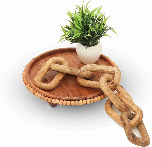 ANONYO Boho Wooden Link Decor for Coffee Object for Coffee Table & Shelf Knot Sculpture, Farmhouse Rustic Shelf Natural Wood Chain Links for Living Room, Entryway, Console,Office Home Accent