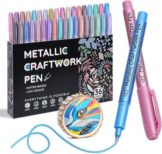 36 Colors Metallic Paint Markers, Acrylic Paint Pens for Rock Painting, Glass, Wood, Fabric, Black Paper, Cards, Scrapbook,DIY Art Crafts (1mm)