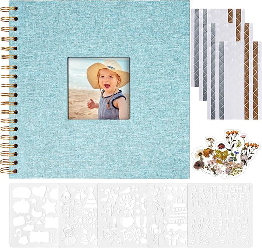 Vienrose 8x8 Inch Scrapbook DIY Small Hardcover Kraft White Pages Scrapbook Photo Album Linen Cover Scrap Book Photo Albums Scrapbooking Supplies Kit for Couple Family Wedding Travel
