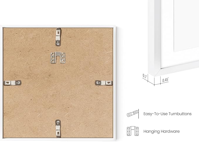 HAUS AND HUES 8x8 White Metal Frame Matted to 4x4 - Premium Aluminum, Shatterproof Plexiglass - Ideal for Home, Room, Office (8x8 in, White, Set of 1)