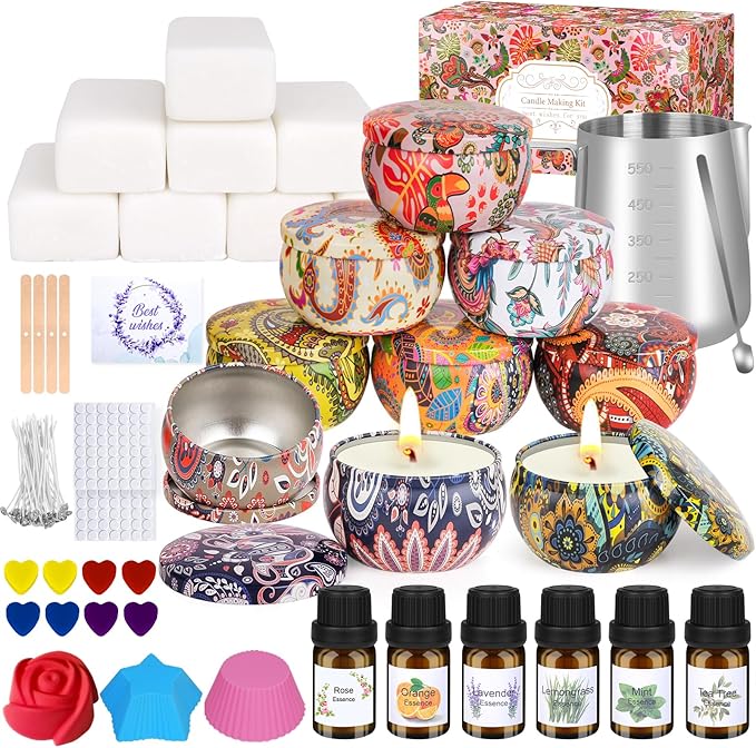 Trulloyoo Candle Making Kit for Adult, DIY Candle Making Supplies Include Soy Wax, Wicks, Candle Tins, Essential Oils, Dyes, DIY Arts & Crafts Gift for Kids, Beginners, Adults