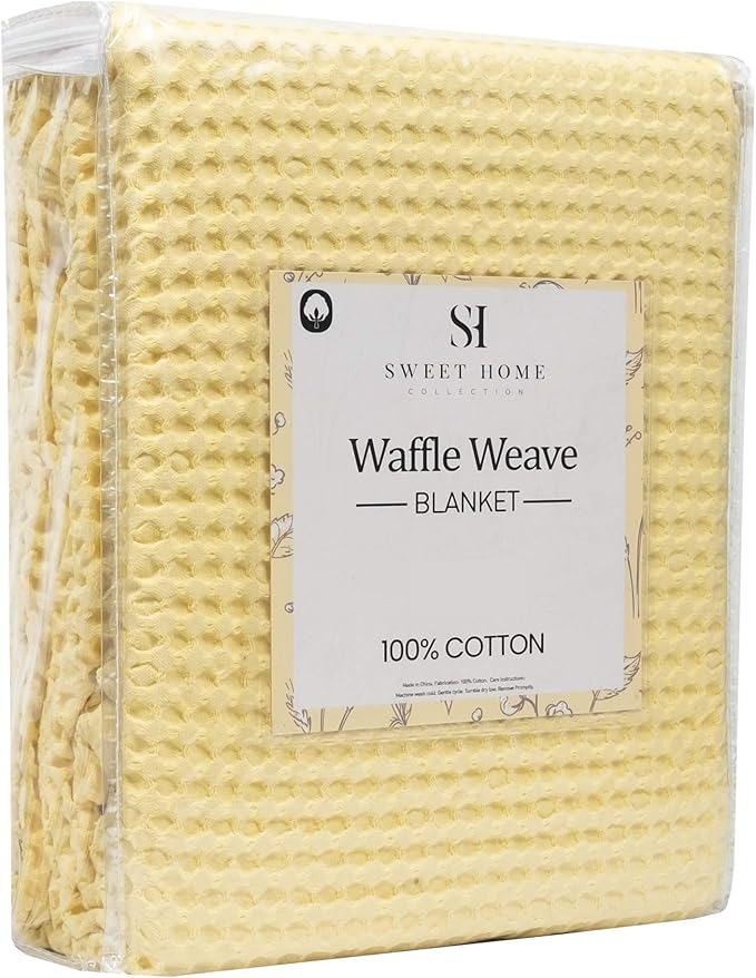 100% Fine Cotton Blanket Luxurious Weave Stylish Design Soft and Comfortable All Season Warmth, Full/Queen, Waffle Weave Lemon (Pack of 6)