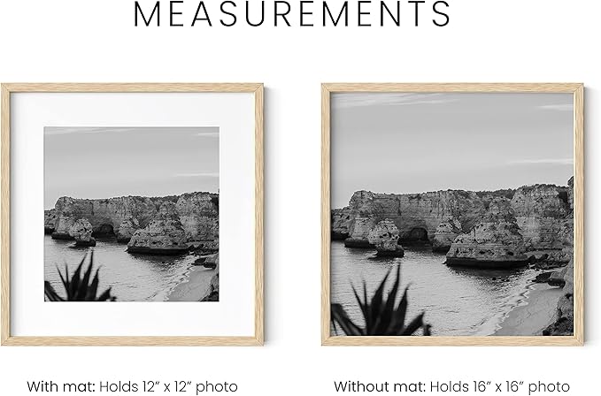 HAUS AND HUES Beige Oak Wood 16x16 Picture Frame - Modern Square Frame with Mat, Minimalist Frame for Posters and Photos (16x16 in, Beige, Set of 1)