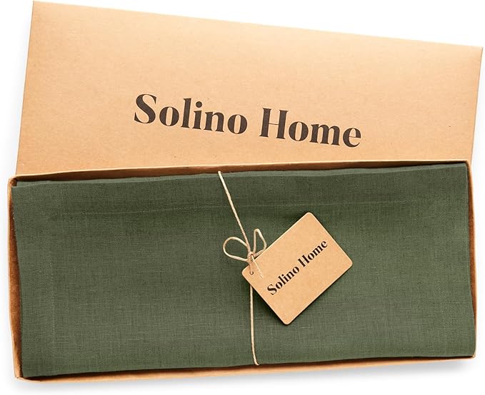 Solino Home Linen Table Runner 48 Inches - 100% Pure Linen Desert Green Table Runner 14 x 48 Inch Ideal for Dresser and Coffee Tables - St Patricks Day - Diana Medium Weight