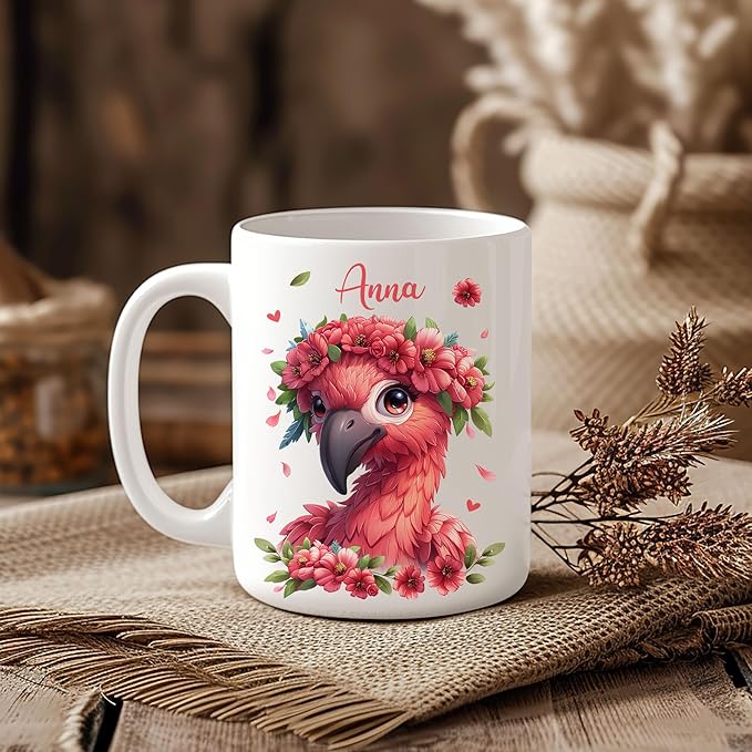 Hyturtle Personalized Cute Flamingo Coffee Mug - Gift For Flamingo Lover - Just A Girl Who Loves Flamingos - Flamingo Gift For Women - Animal Lover Gift - Custom Coffee Cup Ceramic Mug 11oz - 15oz