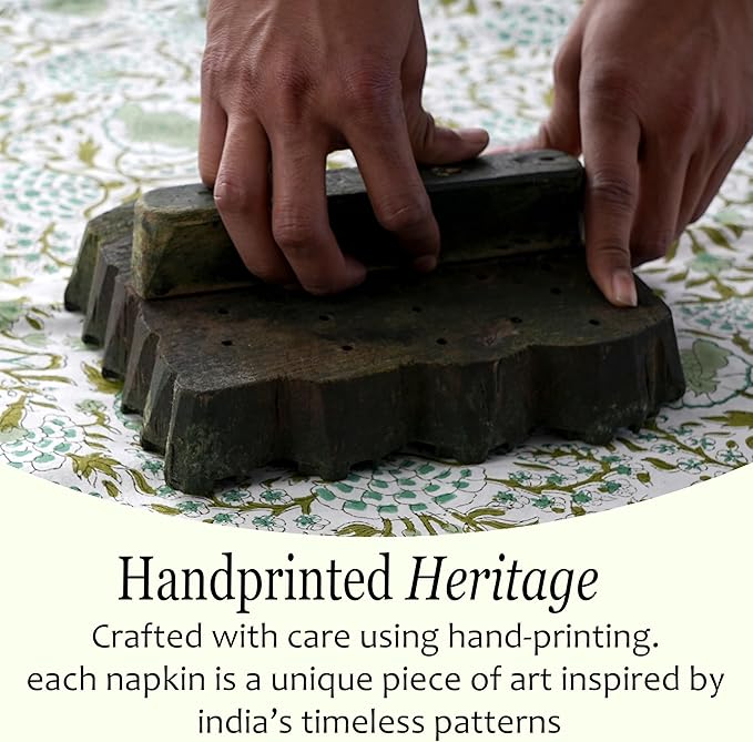 CPC Cloth Napkins 100% Cotton Set of 4 Reusable Napkins, Indian Block Print Toile Floral Dinner Napkin, Fall Thanksgiving Christmas Holiday Party Gift - Soft Absorbent Napkin, 18"x18" Agate Green