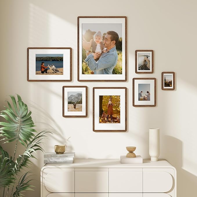 Natural Oak Wood Picture Frame 20x30, Wooden Poster Frame with Mat for 16x24, Round Corner 20 x 30 Matted Picture Frames with Resistant Plexiglass for Wall Mounting or Tabletop, Walnut Color, Set of 1