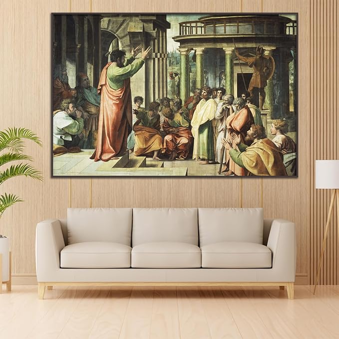 Raphael Canvas Wall Art St Paul Preaching At Athens Poster Famous Oil Painting Print Historical Cultural Illustration Modern Home Decor Suitable for Classroom Home Wall Decor Unframed(8x12in/20x30cm)