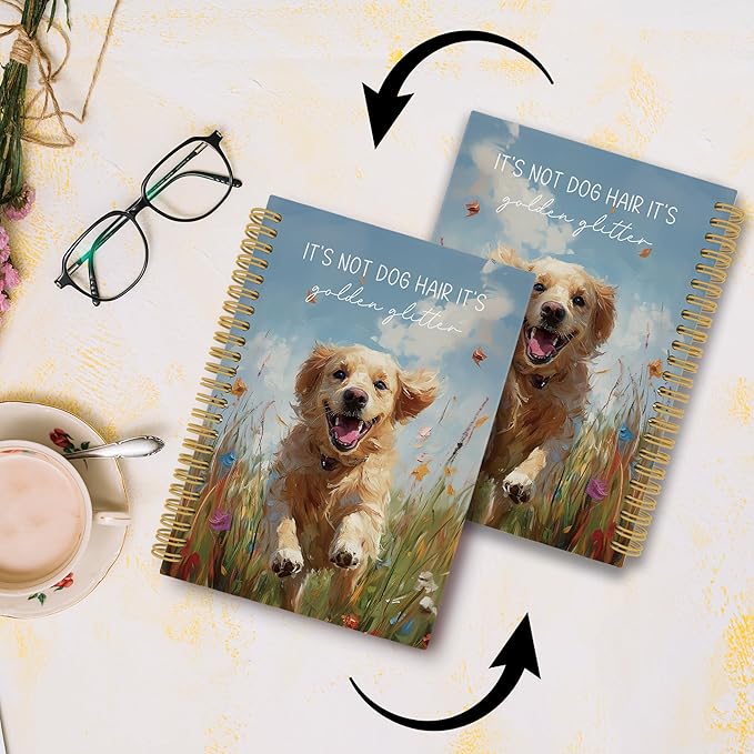 Golden Retriever Journal Notebook - Dog Wildflower Floral Notebooks College Ruled for Work School, Golden Retriever Gifts for Women, Dog Office Supplies, Hardcover Spiral Notebook 5.5"x8.3"