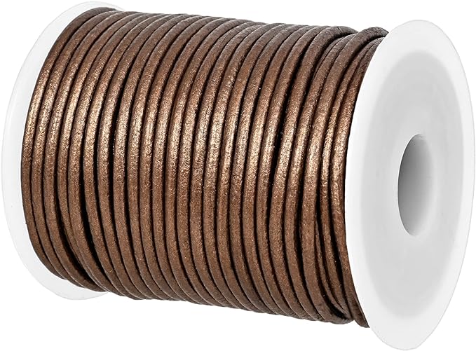 GENIQUE Real/Genuine Round Leather String Cord for Necklace, Bracelets, Jewelry, Kumihimo Braiding, DIY Projects (20 Metres) (2mm, Kansa)