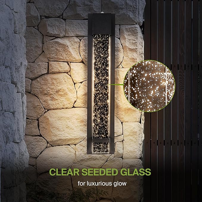 ASD LED 24" Bubble Glass Wall Light Fixture, Outdoor Dusk to Dawn Sconce | 3CCT, Waterproof, Photocell, ETL Listed | 12W 500LM 3000-5000K 120V | Exterior Lantern, Porch Lighting | Black, 2 Pack