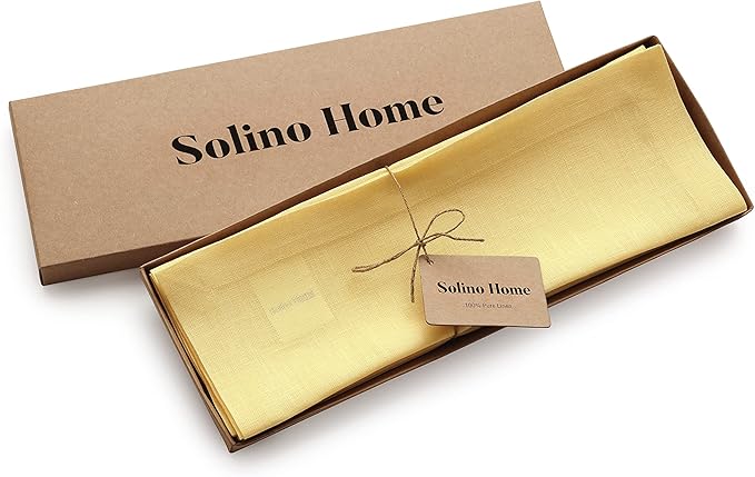 Solino Home Linen Yellow Placemats Set of 4 - 100% Pure Linen Placemats 14 x 19 Inch for Spring, Easter - Fete