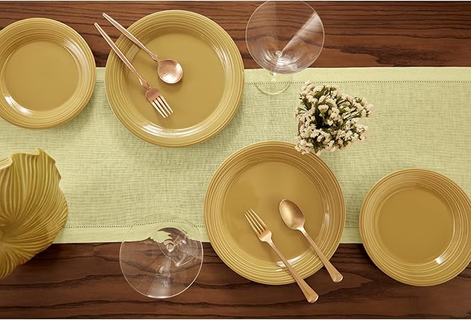 Solino Home Linen Table Runner 36 Inches - 100% Pure Linen Butter Yellow Hemstitch Table Runner 14 x 36 Inch Ideal for Dresser and Coffee Tables, Spring, Easter - Milan