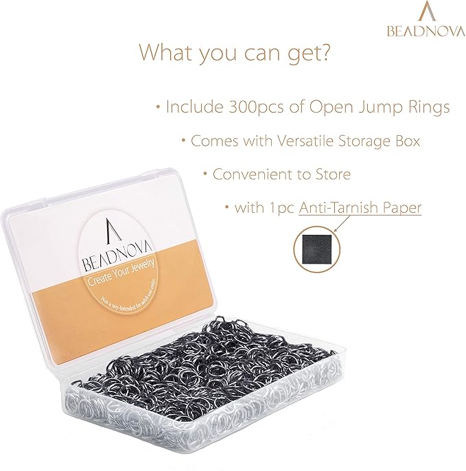 BEADNOVA 6mm Jump Rings Gun Black Jump Rings for Keychains Jewelry Makings for Necklace Repair (300Pcs)