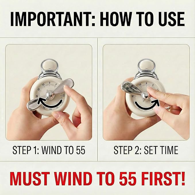Visual Timer, Cute Magnetic Mechanical Kitchen Timer for Cooking, No Batteries Required, 60-Minute Countdown Clock for Study, Classroom, Baking, Yoga, Pomodoro - Loud Alarm (Cream White (Pilot Style))