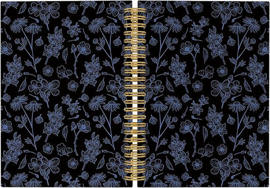 Pugwak Vintage Floral Dark Journal Notebook - Aesthetic Black Botanical Flower Notebooks College Ruled for Work School, Gifts for Women Coworker, Office Supplies, Hardcover Spiral Notebook 5.5"x8.3"