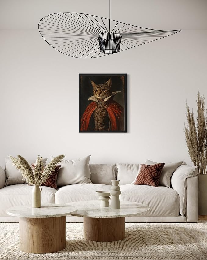 Vampire Cat Art Poster Print, Cat Kitten Painting Humor Portrait Pet Artwork Decor Gallery A8 (Vampire, 8 x 10 inches, Black Frame)