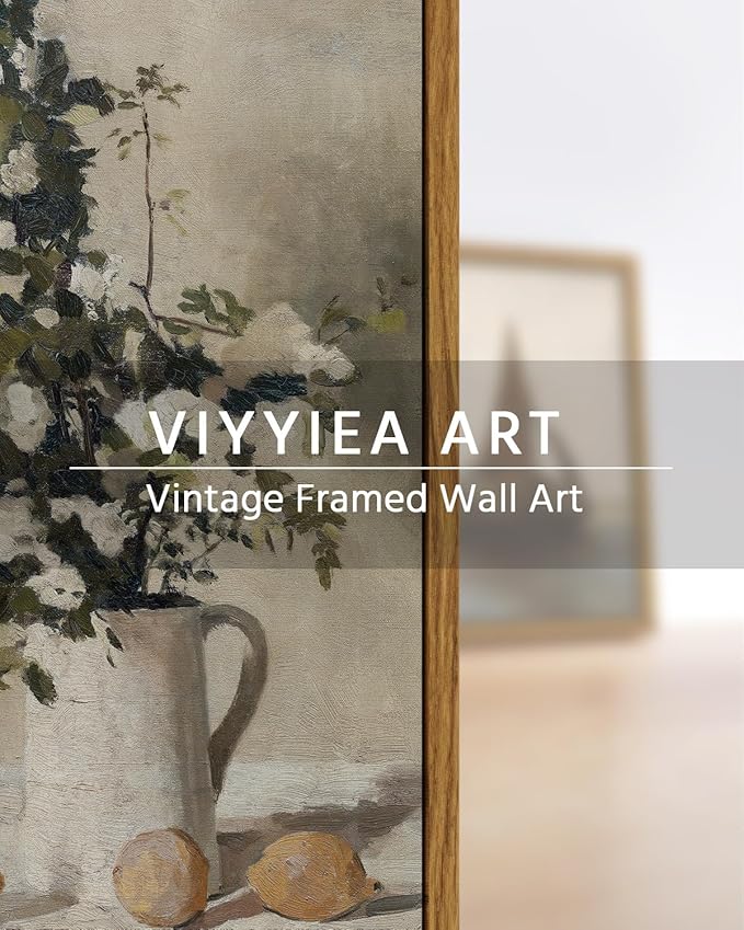 VIYYIEA Vintage Wall Art Kitchen Decor, Flowers and Lemons Pictures Painting Botanical Decor, Framed Canvas Prints Art, Farmhouse Decorations for Dining Room Bathroom, 11"x14"