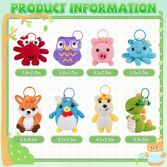 Yayvokuv 8Pcs Crochet Kit for Beginners, 2026 Gift for Crochet Lovers, DIY Craft for Adults and Kids, Crocheting Animal Kits with Step by Step Videos, Yarn, Crochet Hook, Birthday Holiday Gift (Blue)