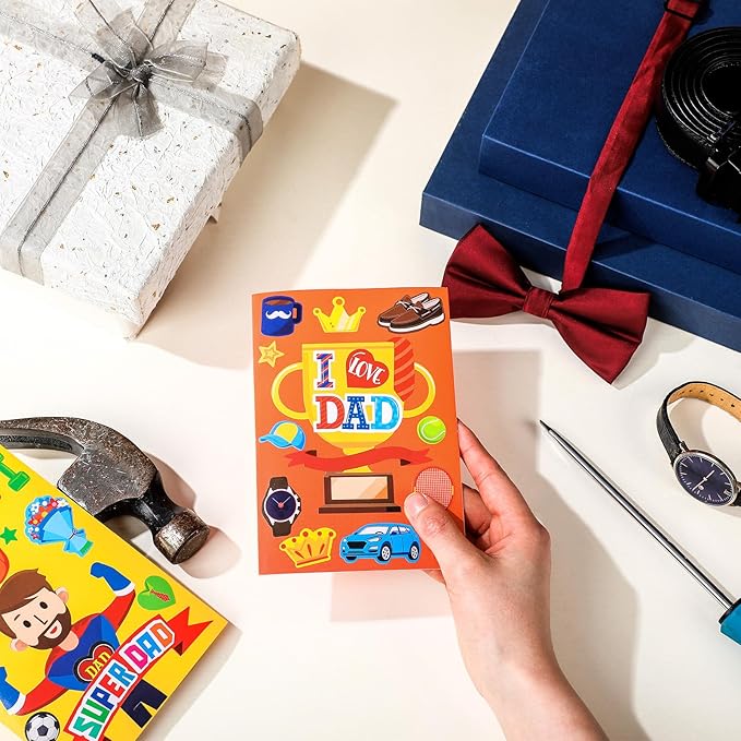 Fullhawl 48 Set Father's Day Card Making Kits DIY Father's Day Craft with Stickers and Envelopes Make Your Own Greeting Card Handmade Dad Gift for Party Home Activities