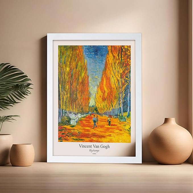 Monem Art Vintage Van Gogh Poster - Retro Alychamps Print - Les Alyscamps Art - Impressionism Art - Fine Art - Classic Painting Art - Great Bedroom or Office Wall Decor - 16x20 White Framed