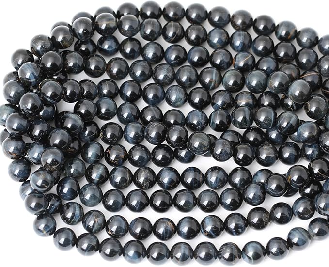 35PCS 10mm Natural Blue Tiger Eye Gemstone Round Loose Beads for Jewelry Making DIY Findings 1 Strand 15"