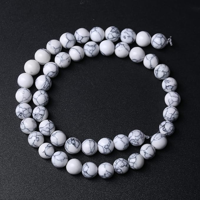 46pcs 8mm Natural Stone Beads White Turquoise Gemstone Round Loose Beads for Jewelry Making Crystal Energy Stone Healing Power DIY Bracelets (8mm, White Turquoise)