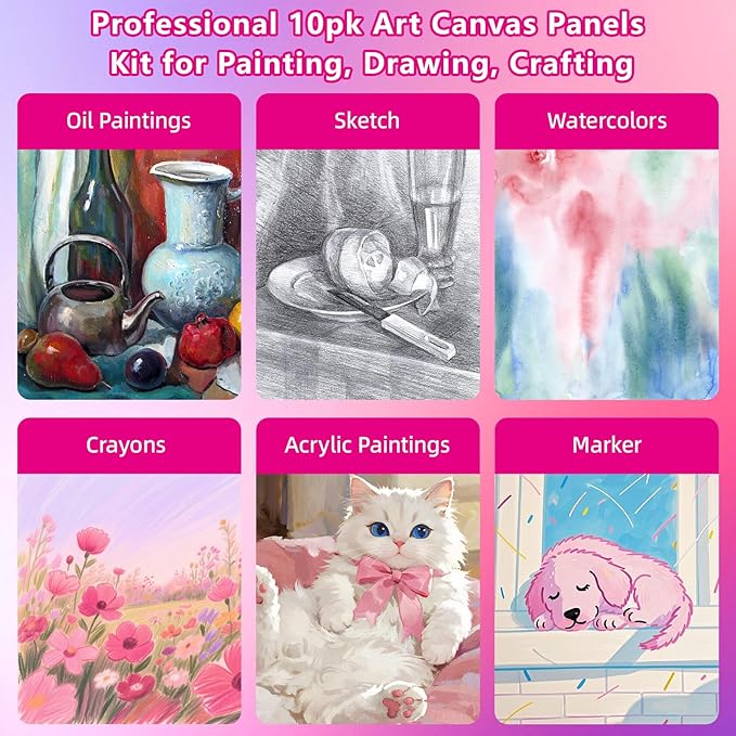Canvas Boards for Painting - 11x14 10-Pack Bulk Canvas Panels Value Pack - 10 oz Primed Acid-Free 100% Cotton Canvas for Painting, Ready to Paint & Lightweight, Ideal for Acrylic, Oil Paint
