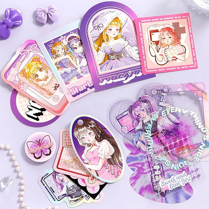 Auguro Scrapbook kit for Girls A6 Grid Kawaii notebooks Stationery Junk Journal Kit Scrapbooking Supplies kit Craft DIY Gift for Adult Teen Girl Cute Bullet Journal