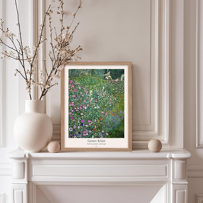 Poster Master Vintage Gustav Klimt Poster - Retro Italian Garden Landscape Print - Art Nouveau - Floral Art - Botanical Art - Classic Painting - Aesthetic Living Room Decor - 11x14 Beige Framed
