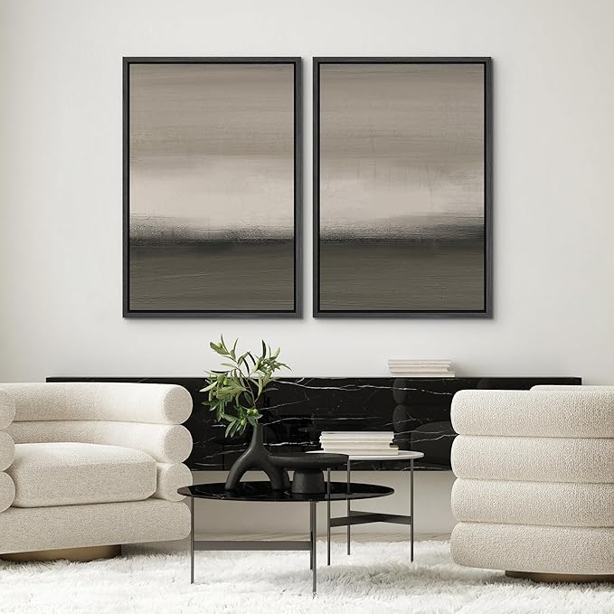 SIGNWIN Framed Canvas Print Wall Art Set Minimalist Neutral Gradient Illustration Modern Art Minimalism Decorative for Living Room, Bedroom, Office - 16"x24"x2 Black
