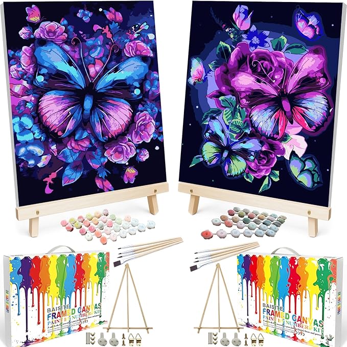 BAISITE Paint by Numbers Kit for Adults Beginners,16" Wx20 L 2 Pack Canvas for Painting Kits for Adults in Colorful Box 5152 Already Framed