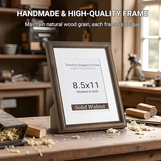 Heimlove 8.5x11 Picture Frame,Natural Solid Walnut Wood Frame Matted to 6x8 with Tempered Glass,8.5"x11" Handcrafted Diploma Document Frames Frame Vertical or Horizontal Wall Hanging Display,3 Pack