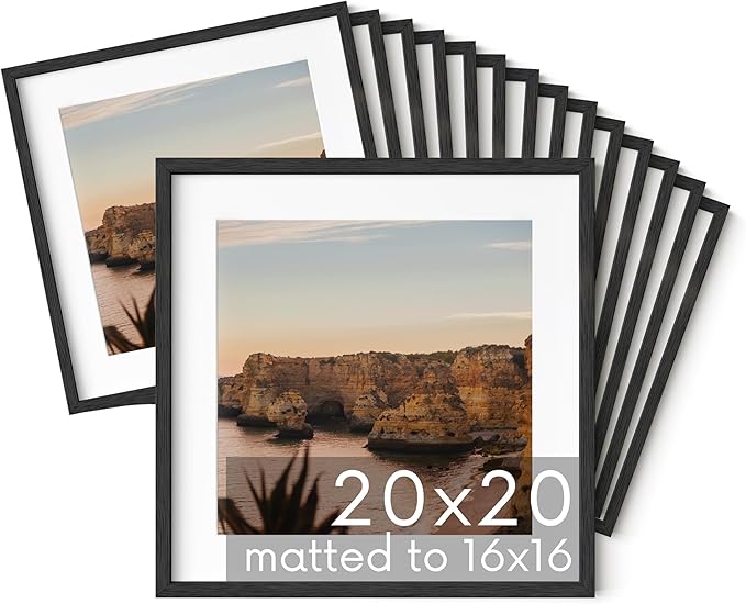 HAUS AND HUES Black Oak Wood 20x20 Picture Frames - Set of 15, Square Frames with Mat, Modern Frames for Posters and Photos (20x20 in, Black, Set of 15)