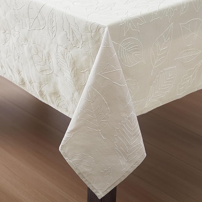 Laura Ashley Tablecloth Raised Woven Embroidered Jacquard Fabric, Wrinkle Resistant for Dining, Holiday, Party, Wedding or Banquet, 60" x 102", Maple Taupe