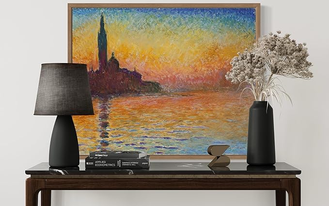 San Giorgio Maggiore Claude Monet Wall Art Print Poster, Impressionist Painting Wall Art Wall Decor, for Bedroom and Living room Bathroom Decor 115 (San Giorgio Maggiore, 8 x 10 inches, Wood Frame)