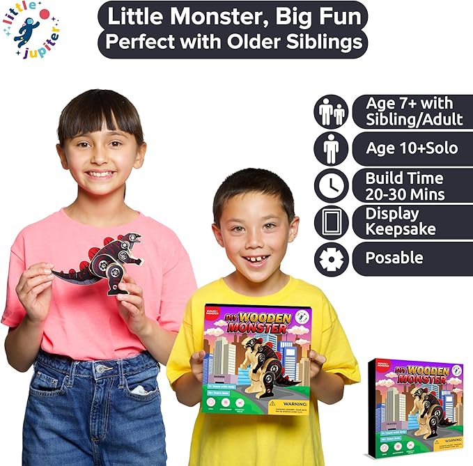 Little Jupiter DIY Wooden Kit with Stickers - Japanese Monster for 7-12 Yrs - Woodworking Kits - Wood Crafts - Building Kit - Wooden Crafts (Monster Type 1)