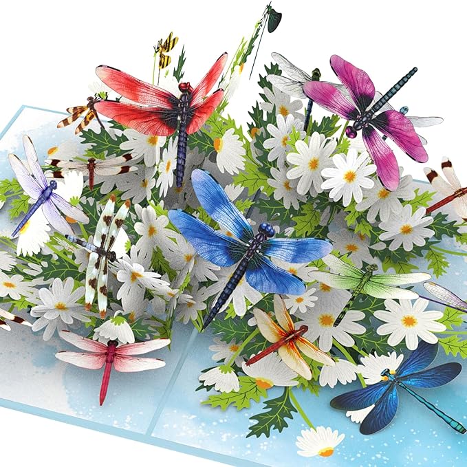 Pop Up Birthday Card for Women – Dragonfly 3D Flower Card, Handcrafted Greeting Card for Her, Mom, Sister, Friends, All Occasions Gift