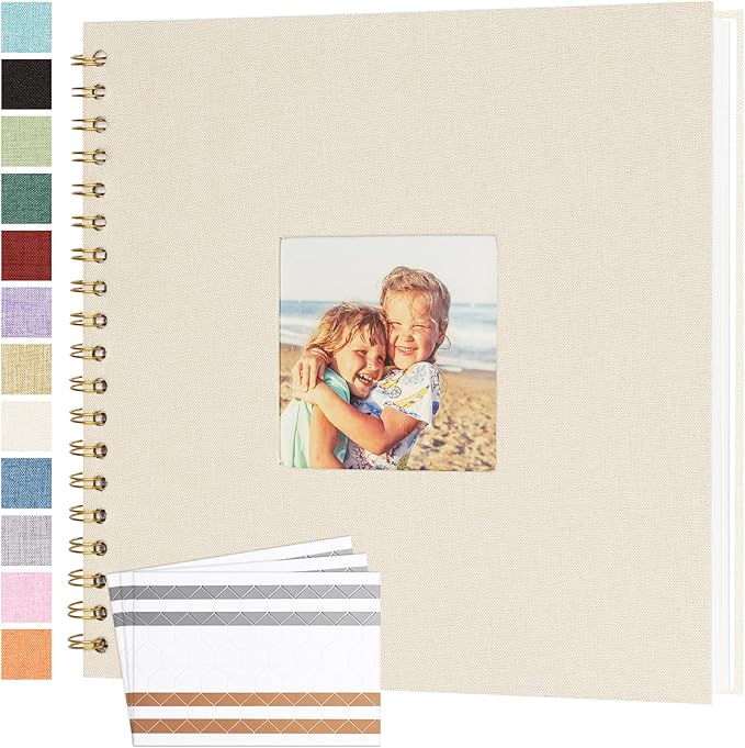 Scrapbook Photo Album 10x10 Inches 80 Pages Hardcover Kraft Paper Linen Cover Scrap Book Memory Book DIY Scrapbook Albums for Wedding Baby Boyfriend Travel Anniversary Family, Beige