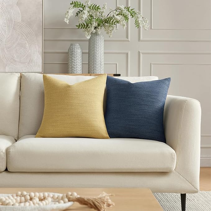 Meekio Set of 2 Linen Look Mustard Yellow Pillow Covers 12x20, Decorative Throw Pillow Covers for Couch, Sofa, Bed & Living Room Decor
