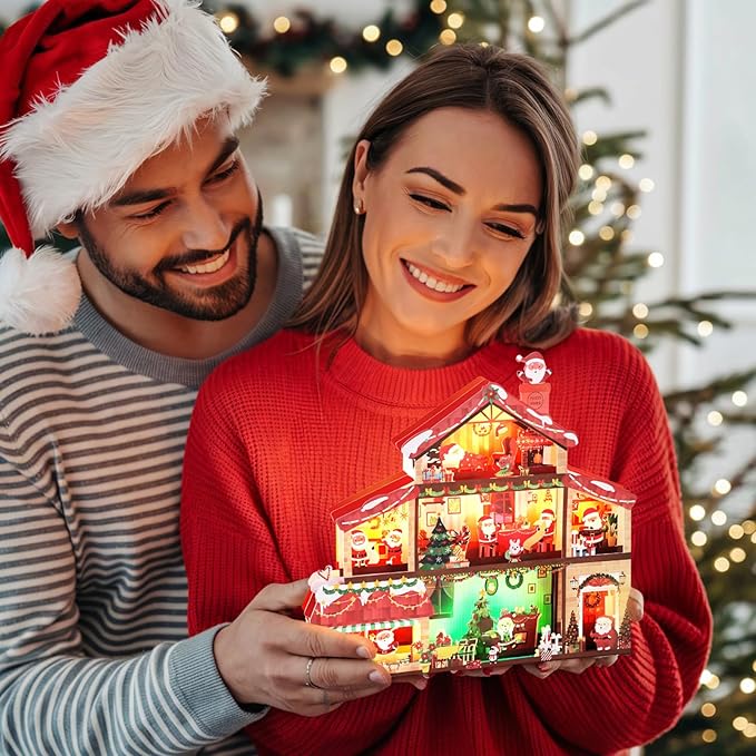 Christmas Cards, Light and 3 Music Merry Christmas Card, 3D Pop Up Xmas Greeting Card for Women Men Kids Husband Wife Mom Dad Daughter