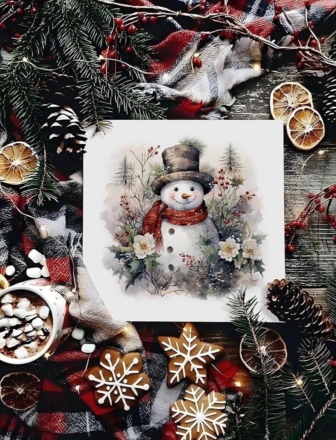Vintage Christmas Snowman Wooden Box Sign,Farmhouse Winter Christmas Wood Signs for Home Office Desk Shelf Table Decor,Snowman Decorations,Winter Decorative Signage,5x5 Inch